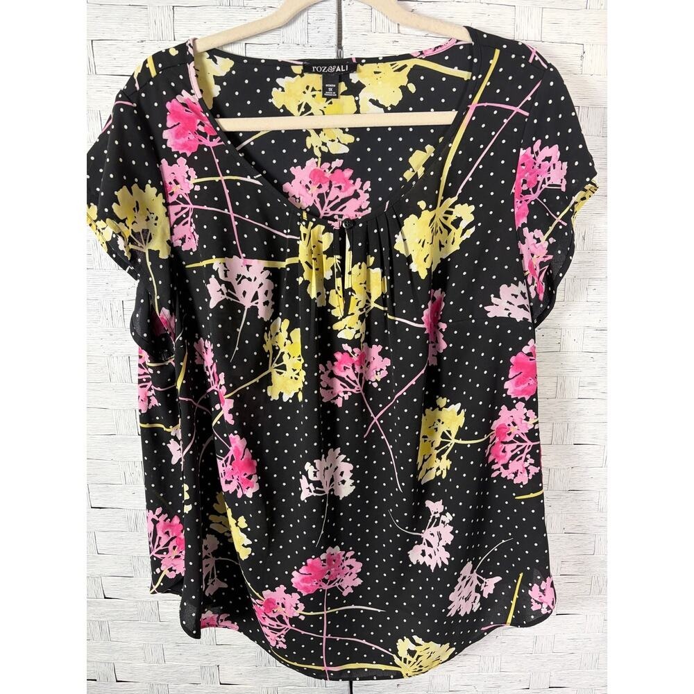 Roz and Ally women's blouse polkadotfeminine floral pleaded romantic plus size‎